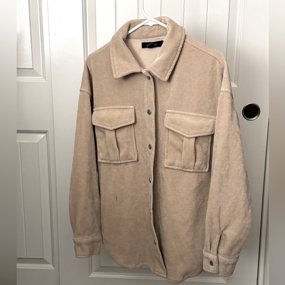 Forever 21 Tan Utility Jacket Lightweight Cotton Blend